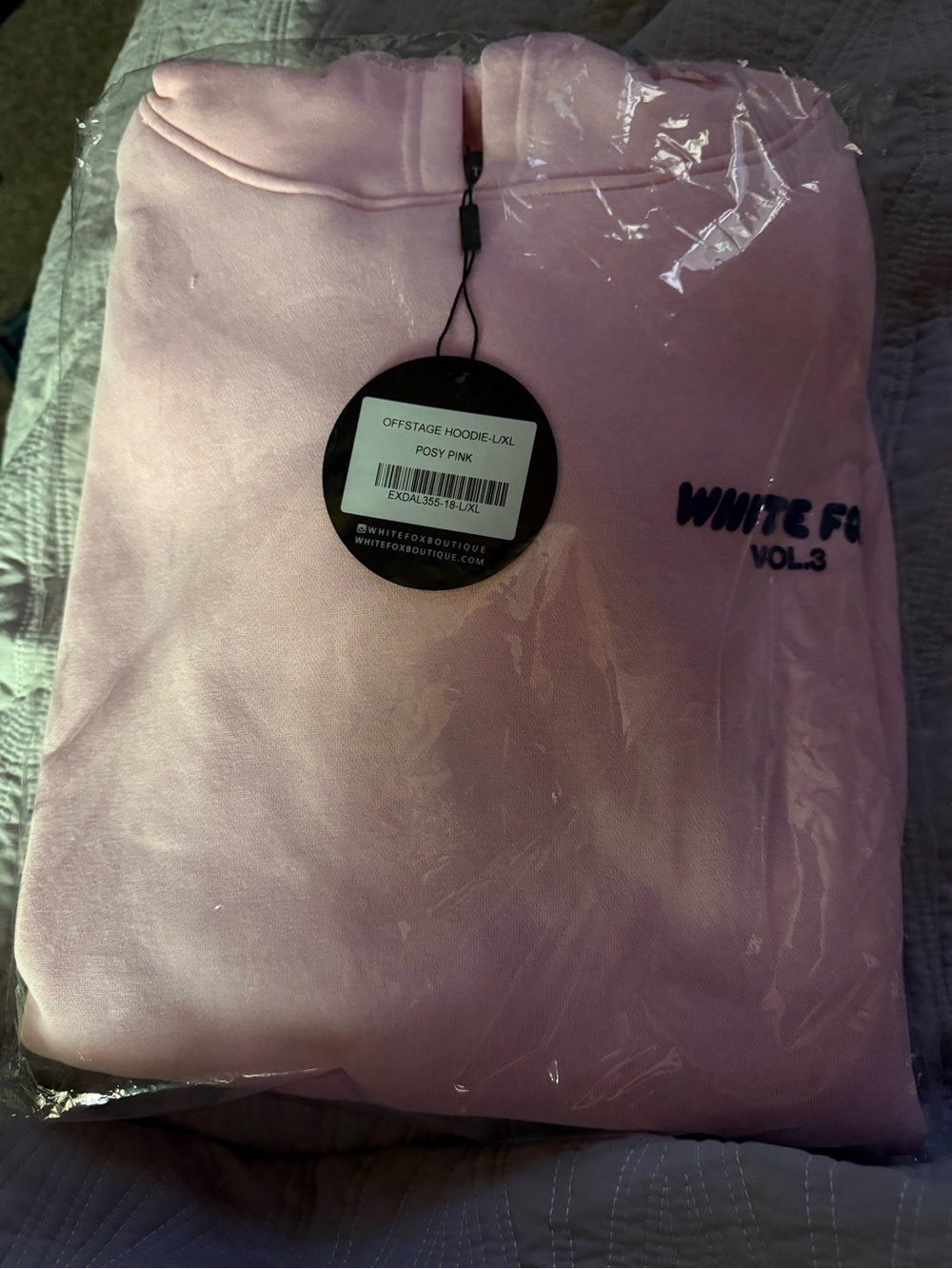 White Fox Boutique Pink Hoodie with Navy "WHITE FOX" Graphic